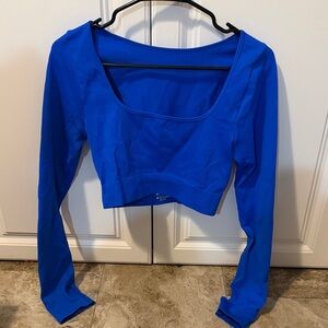 Never Worn OQQ Blue Long Sleeve Women's Athletic Top with Thumb Holes - Sz L